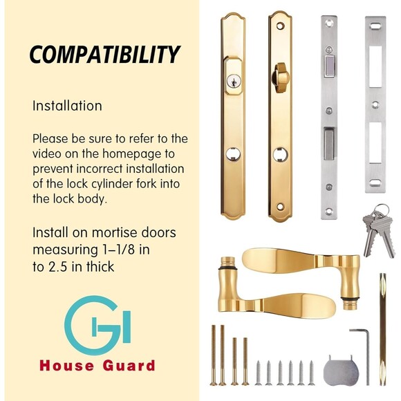 Hinged Patio Door Handle System Filled with Lever Handle Mortise Lock Set Univsl - Picture 4 of 13